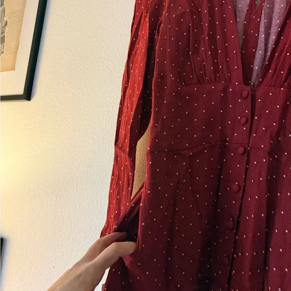 Reformation Rust Red Polka Dot Deep V Long-Sleeve Dress - Picture 5 of 8